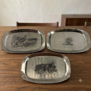 Wendell August Forge‎ Stackpole 12" Hunting Scene Aluminum Tray Set of 3